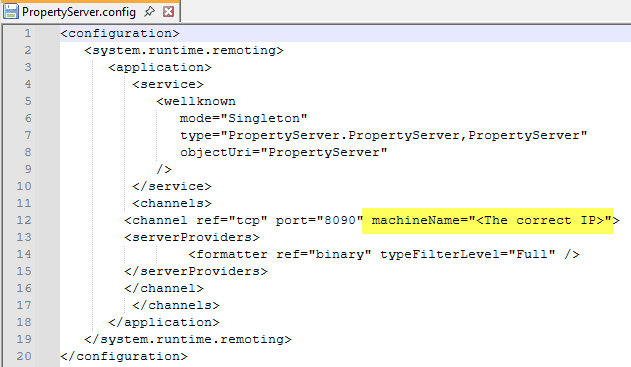 PropertyServer config