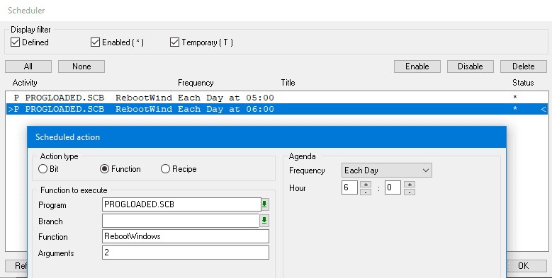 Scheduled actions