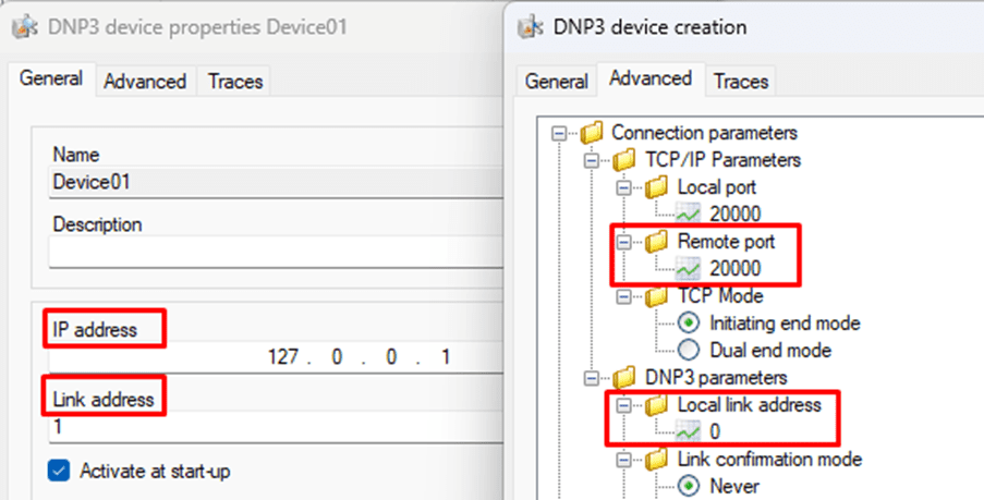 DNP3 general and advanced properties