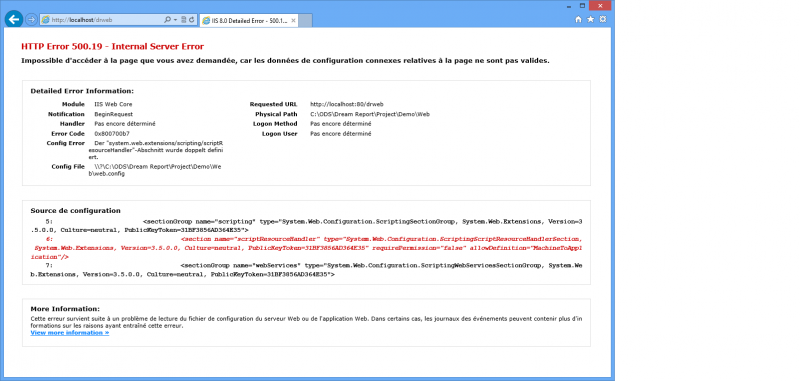 452=70 DreamReport Webportal Fail